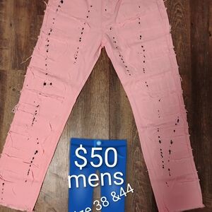 Pink Distressed Men's Jeans